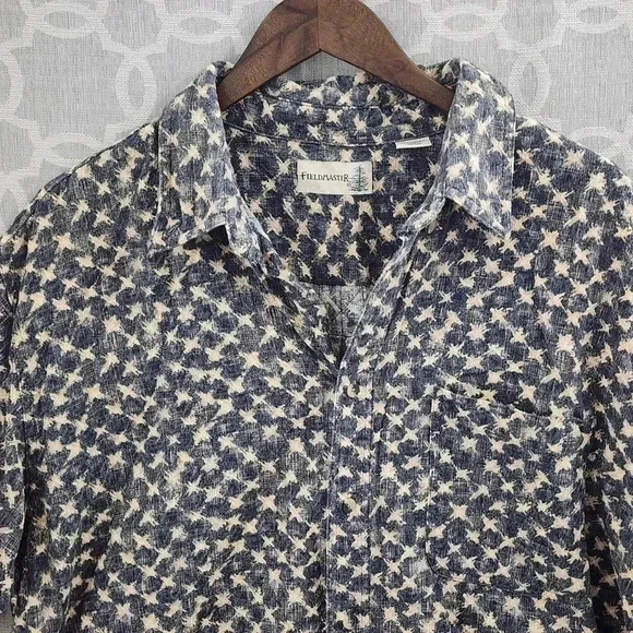 Field Master 100% Stiff Cotton Button Down Textured Pattern Men's Shirt XL - Picture 2 of 9
